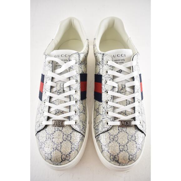 Gucci Ace GG Logo Supreme Canvas Beige Blue Silver Low Top Flat Sneaker G 14 15 - Picture 7 of 16